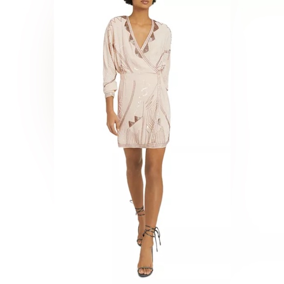 NEW Reiss Saskia Beaded Mini Faux Wrap
Dress Ivory Size 8 9893 - Picture 3 of 11